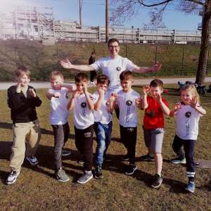 Austrian instructor Lubo Tzolov with members of his kids classes